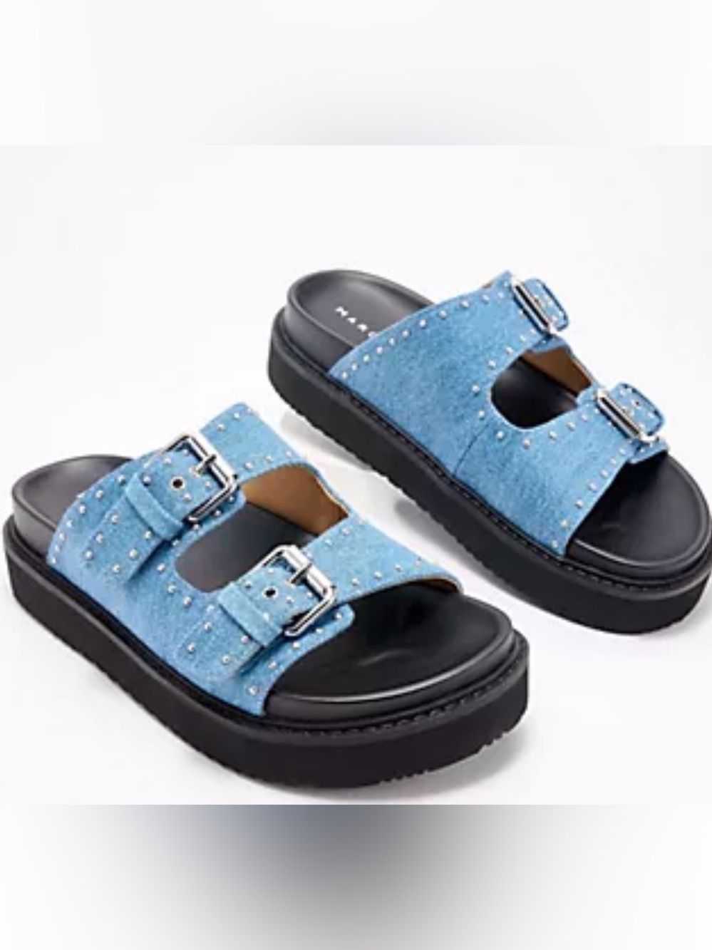 Marc Fisher LTD Denim Studded Double Buckle Slide Sandals - Agusta2 Size 10 NWT